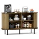 Oak sideboard buffet cabinet featuring a spacious top for display, elegant wave panels, and durable metal legs for.