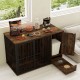Rustic brown dog crate furniture with lockable door, featuring a hidden pull-out feeding area for small and medium dogs.