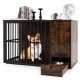 Rustic brown 47.5 inch dog crate furniture with pull-out bowls, ideal for small and medium dogs, doubles as an end.