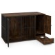 Rustic brown dog crate furniture with hidden pull-out bowls, ideal for small to medium dogs, doubles as an accent table.