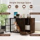Rustic brown dog crate furniture with hidden pull-out bowls, ideal for small to medium dogs, featuring ample storage.