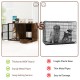Rustic brown 47.5-inch dog crate furniture with hidden pull-out bowls, ideal for small and medium dogs, doubles as an.