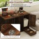 Rustic brown dog crate furniture with hidden pull-out stainless steel bowls, ideal for small and medium dogs.