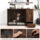 Rustic brown 47.5 inch dog crate furniture with hidden pull-out bowls, sturdy metal latch, and easy-to-clean surface.