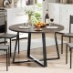 Round 47-inch dining table with a grey wood-grain surface and sturdy X-shaped base, ideal for various dining settings.