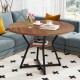 Round 47" dining table with a brown MDF top and metal base, featuring a storage shelf, perfect for homes and cafes.