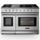 Freestanding 48-inch natural gas range featuring an additional storage drawer and bright halogen light for convenience.