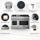 Freestanding 48-inch natural gas range with 7 burners, dual ovens, and anti-scalding handle for versatile cooking.