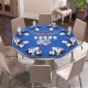 Octagonal 48-inch foldable poker table with blue felt, cup holders, and chip trays, perfect for 8 players and easy.