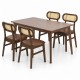 48-inch dining table set for 4 with rattan chairs, featuring a brown wood finish and comfortable padded seats.