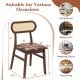 Mid-century rattan dining chair with brown wood frame, ideal for dining rooms, cafes, and versatile occasions.