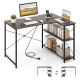 Reversible L-shaped computer desk with adjustable shelves, gray finish, ideal for compact spaces and stylish home.