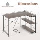 Dimensions of the 48-inch reversible L-shaped computer desk with adjustable shelf, featuring a gray finish and sturdy.