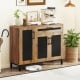 48-inch sideboard buffet cabinet with natural wood grain, black accents, large drawer, and metal legs for versatile.