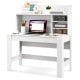 White 48-inch writing computer desk showcasing a spacious workspace and multi-layered shelf for organized office.