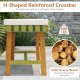 Acacia wood outdoor bench with thick padded seat cushion, H-shaped crossbar for stability, ideal for garden seating.