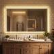 48" x 28" LED bathroom mirror with frontlit and backlit features, adjustable brightness, and anti-fog function for.