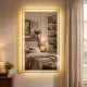 48" x 28" LED bathroom mirror with frontlit and backlit design, showcasing its stylish frame and versatile placement.