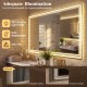 48" x 28" LED bathroom mirror with frontlit and backlit features, IP44 waterproof, and adjustable brightness for.