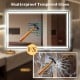Shatterproof tempered glass comparison highlighting durability of the 48" x 28" LED bathroom mirror with front and.