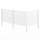 Three-panel white air conditioner fence with metal ground stakes, ideal for patio or backyard use and easy installation.