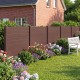 Brown outdoor privacy fence panels with flowers, ideal for air conditioner enclosure or pet fencing in gardens.