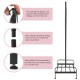 Heavy duty clothes stand rack with top rod, lower storage shelf, and adjustable foot pads for stability on uneven.