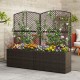 Raised garden bed with trellis and wicker planter box in brown, ideal for flowers and climbing plants in outdoor spaces.