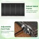 Close-up of the robust metal frame and adjustable foot pads of the 49-inch raised garden bed with trellis for stability.