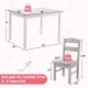Kids wooden table and chair set in white, perfect for ages 2-6, ideal for playroom activities and safe for children.