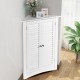 White bathroom corner storage cabinet with shutter doors, adjustable shelves, and elegant design for efficient.