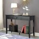 Black console sofa side accent table with drawer and bottom shelf, made of sturdy pine wood and MDF for versatile.