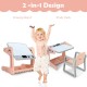 Kids easel table and chair set in pink, featuring adjustable drawing board for art and study, perfect for creative play.