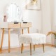 Faux fur vanity stool with golden metal legs, featuring plush seating and anti-scratch pads for stability and comfort.