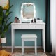White vanity table set with lighted mirror, featuring 10 dimmable bulbs and ample storage, perfect for bedroom or.