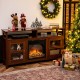 58-inch brown TV stand with 2 cabinets and open shelves, perfect for living room decor and accommodating up to 65" TVs.