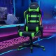 Ergonomic adjustable gaming chair in green with RGB LED lights, designed for comfort during gaming and work.