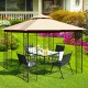 10x10 feet L-shaped patio gazebo with beige canopy and steel frame, perfect for outdoor gatherings and relaxation.