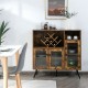 Rustic brown buffet kitchen storage cupboard with glass doors, adjustable shelves, and industrial style for versatile.