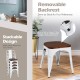 Set of 4 Tolix style metal dining chairs with white frame and elm wood seat, stackable design for easy storage.