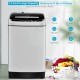 Full-automatic washing machine in gray with a 1.5 Cu.Ft capacity, featuring a clear control panel and stainless steel.