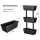 3-tier vertical plant stand with three large black pots, ideal for gardening, featuring drainage holes and durable PP.