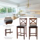 Set of 2 wooden bar stools with PU leather seat, 25-inch height, ergonomic backrest for comfort in kitchen or dining.