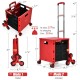 Foldable utility cart in red, featuring tri-wheels for stairs, adjustable handle, and compact storage for shopping and.
