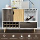 Mid-century buffet sideboard with wine rack, adjustable shelf, and storage drawer, perfect for kitchen or dining room.