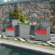3 pieces patio rattan furniture set with cushioned armrests and red cushions, perfect for outdoor dining and relaxation.