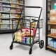 Heavy-duty black folding utility shopping cart with spacious baskets, durable steel frame, and 360° swivel wheels for.
