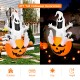 6ft Halloween blow-up decoration featuring a ghost in a pumpkin, illuminated with LED lights for festive outdoor.