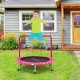 Kids jumping on a 36-inch pink trampoline with full covered handrail, designed for safety and fun outdoor activity.