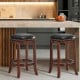 Backless swivel bar stool with 24-inch height, rubber wood legs, and PU leather padded seat for kitchen or bar use.
